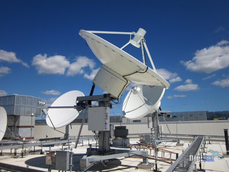Rooftop broadcast satellite uplink antennas