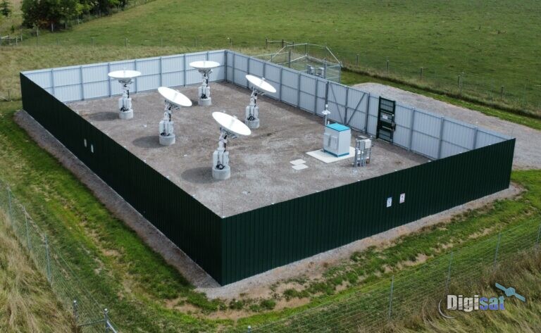 LEO gateway antennas inside a walled ground station compound