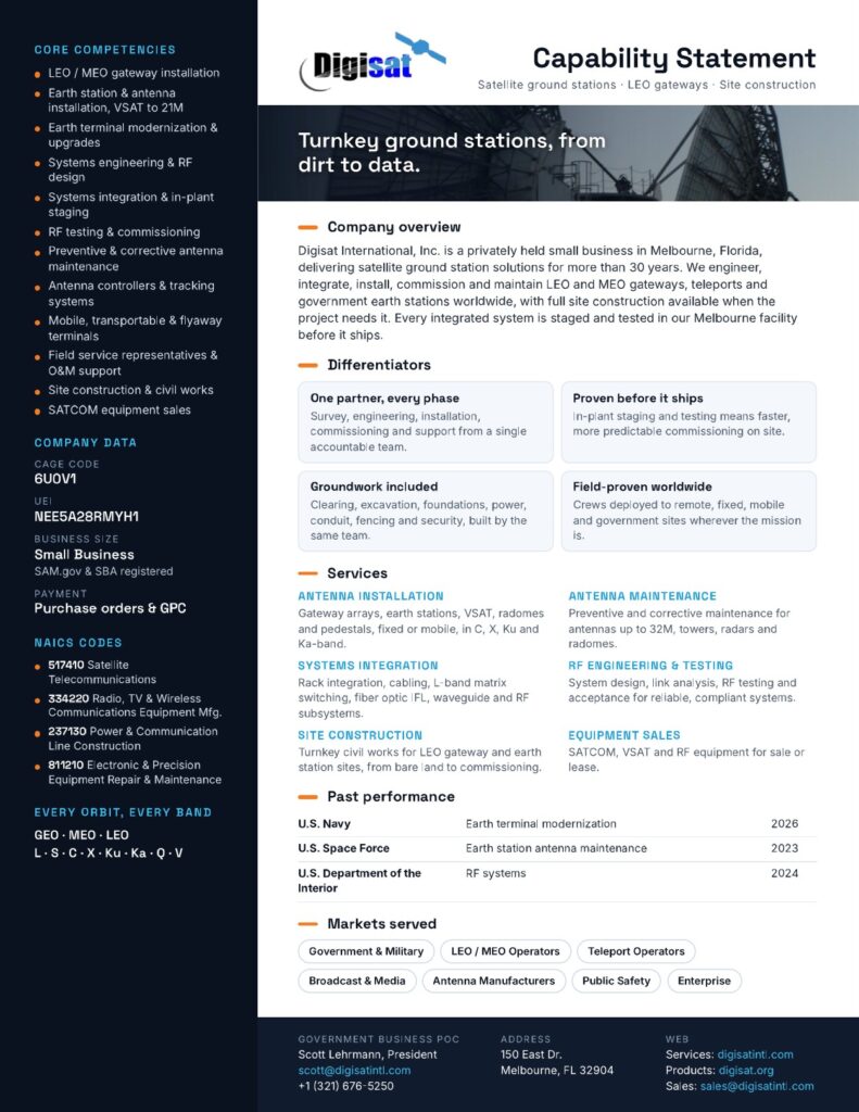 Digisat International capability statement, page one